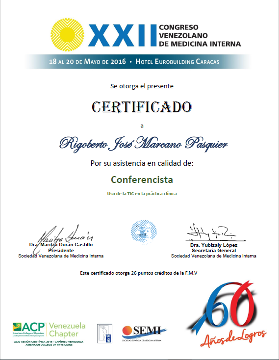 certificado-ponencia-CVMI2016 – Dr. Rigoberto J. Marcano P